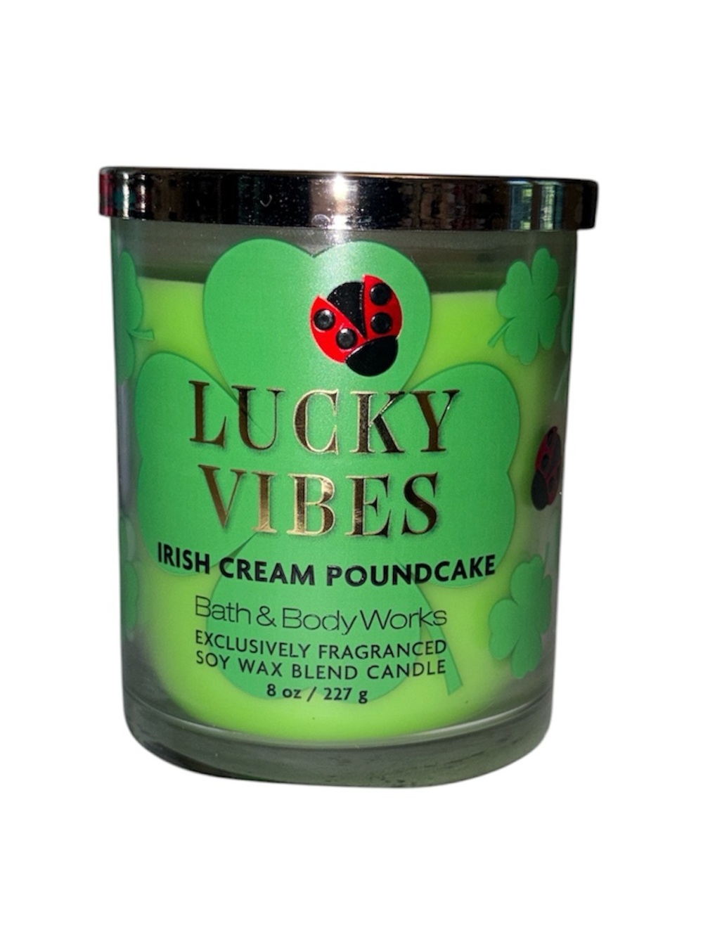 Bath & Body Works Lucky Vibes Irish Cream Poundcake Candle single wick 8 oz New